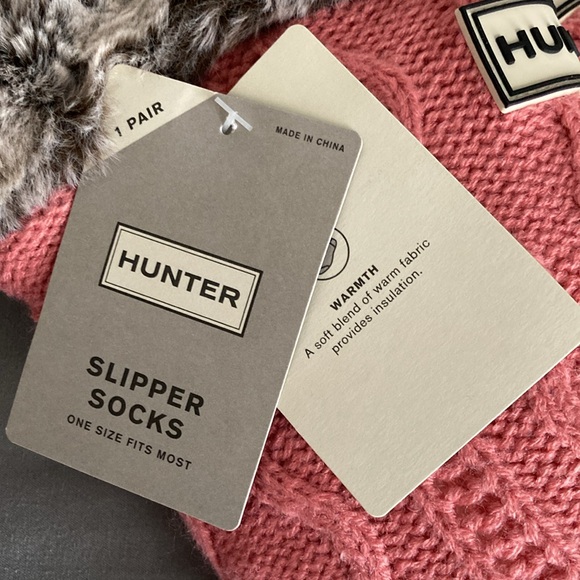 New HUNTER Slipper Socks Pink Faux Fur Knit Brown Gray One Size - Picture 7 of 7